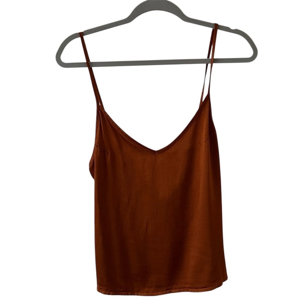 NWT LACAUSA Anthropologie Rust Brown Tie Back V-Neck Cami Medium - Picture 4 of 13